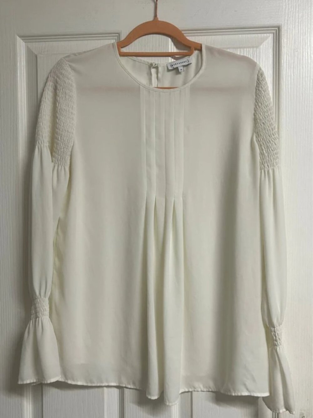 Womens Warehouse White Flowy Blouse Smocked Balloon Long Sleeve - Picture 1 of 5
